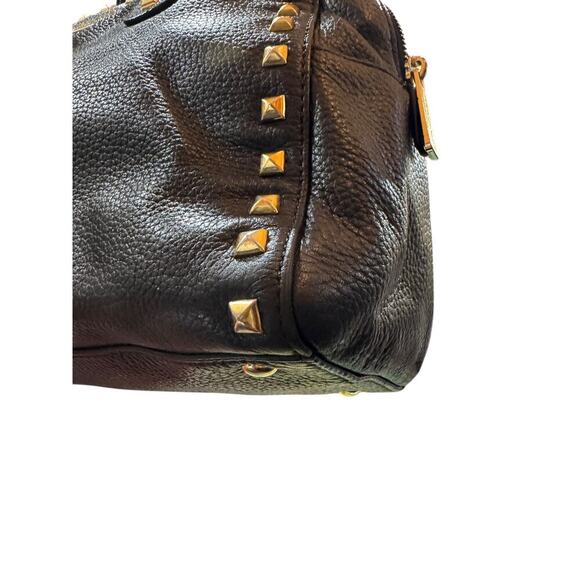 Michael Kors Black Studded Pebbled Leather Satchel Gold Hardware Bag Y2K MOTO - Picture 10 of 12